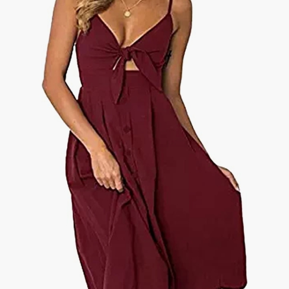 Summer Tie Front V-Neck Spaghetti Strap Dress